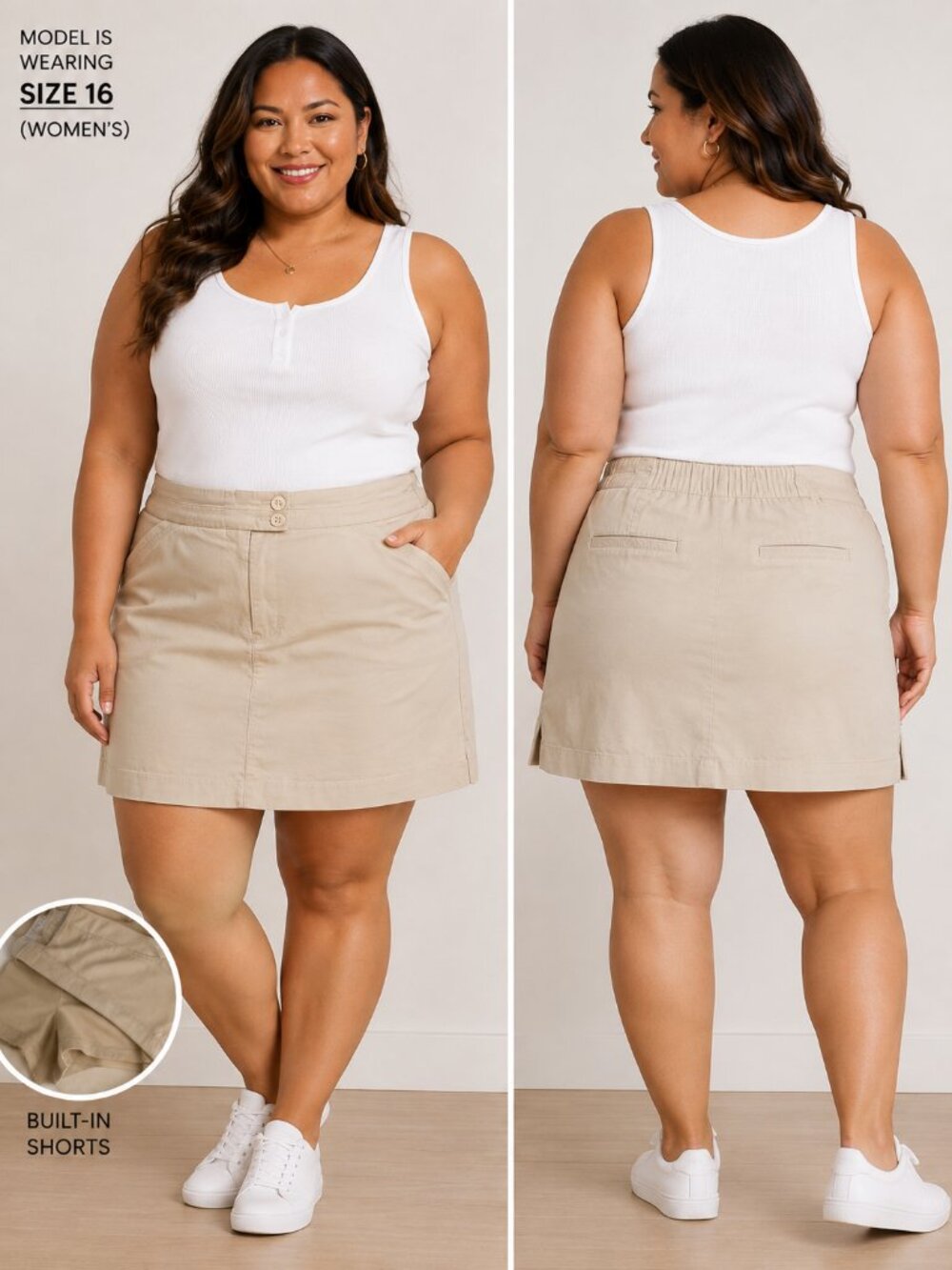 Coral Bay Women’s Size 16 Khaki Beige Pull-On Skort Stretch Cotton